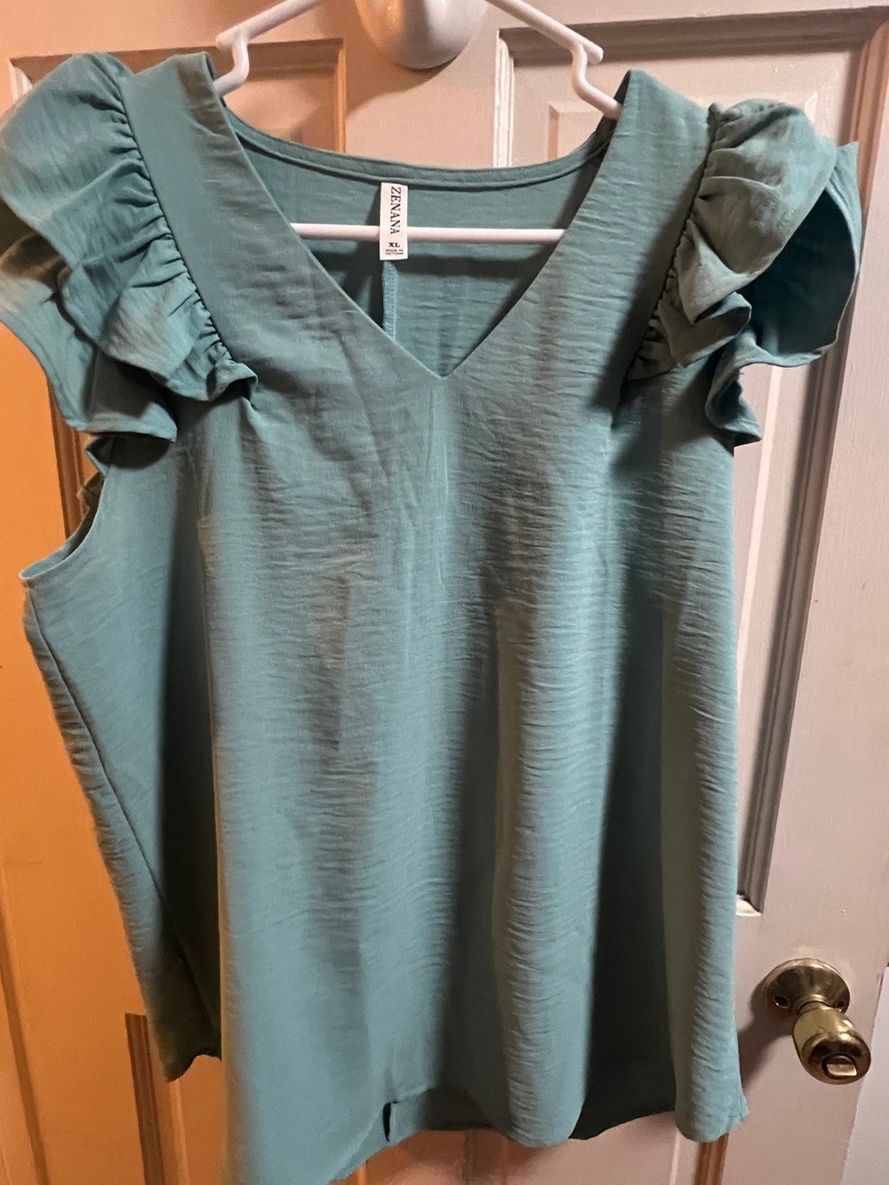 Zenana Outfitters Seafoam V-Neck Ruffle Sleeve Top